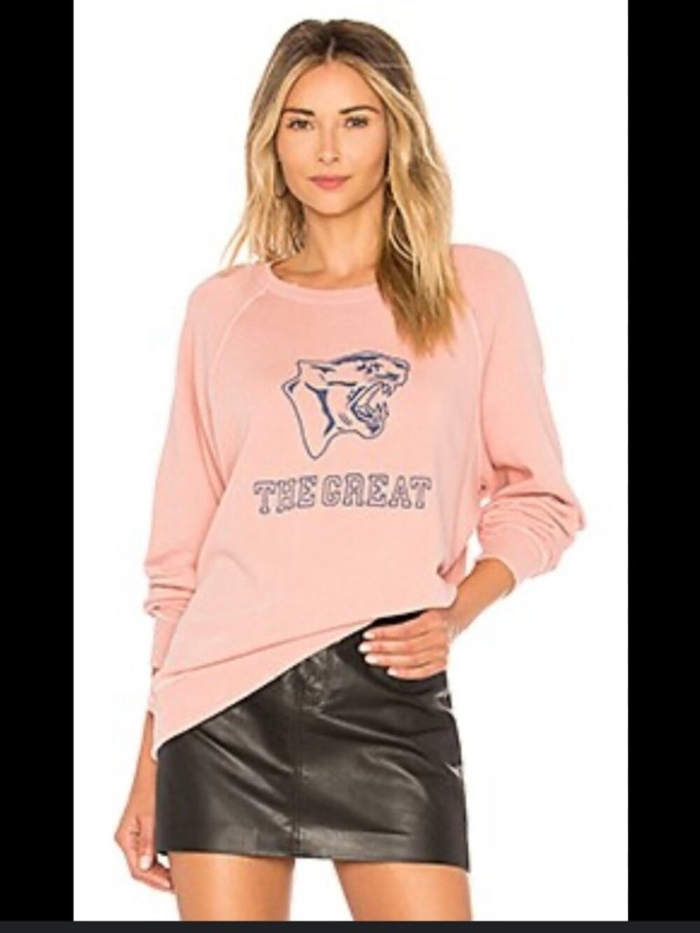 The GREAT. The College Sweatshirt In Vintage Rose With Blue Panther Logo  Size 0